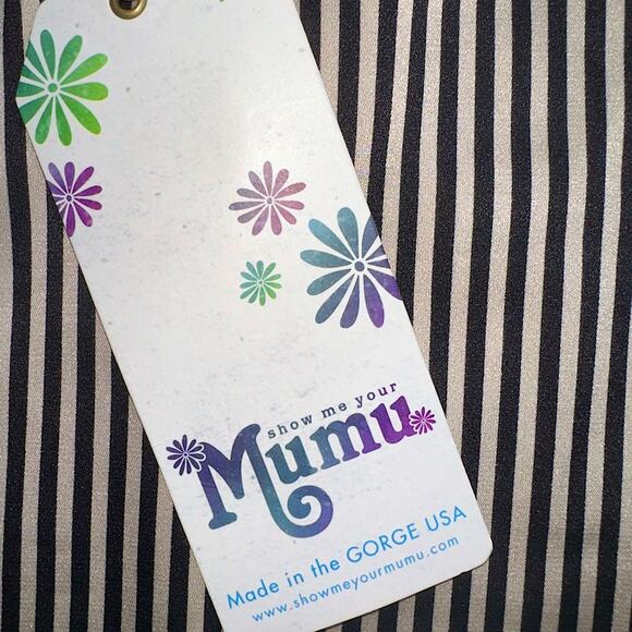 NWT Show Me Your MuMu Julia Top in Black & Beige Stripe Luxe Satin Size XS - Picture 6 of 8